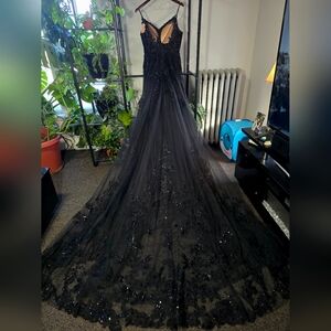 Elegant Black Wedding Dress with Sequin Details